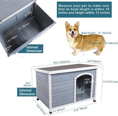 Будка для собак Petsfit Outdoor Winterfest, дерев'яна знятний піддон, підходить для зимових умов, сірий M