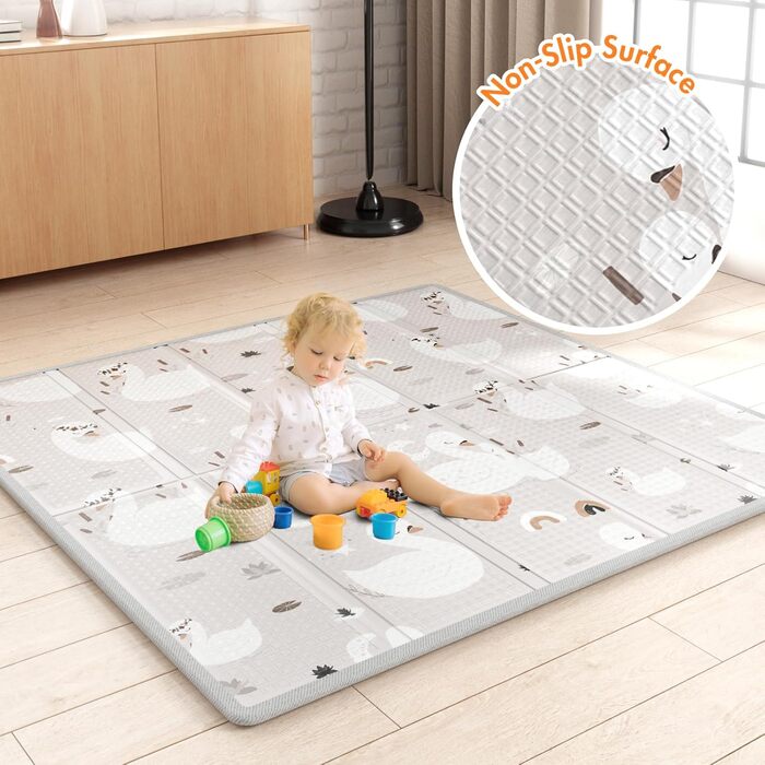 Mloong Baby Playpen with Play Mat, 120x120x65cm Small Baby Playard Dark Grey, Playard for Apartment, Playpen with Breathable Mesh on Four Sides and Suction Cups Dark Grey 120x120cm