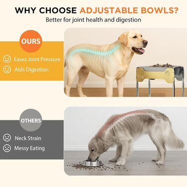 Підвищені годівниці для собак великих та гігантських порід, 2 шт., об'єм 10 л води та 4,5 л корму, 6 регульованих по висоті підставок, миски з нержавіючої сталі для великих собак, зняття навантаження на суглоби, легкі
