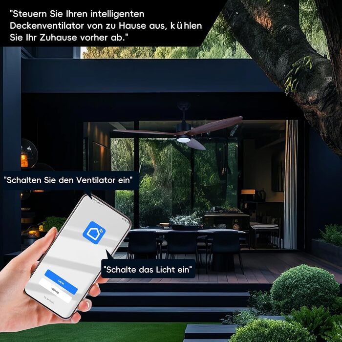 Стеляний вентилятор Ovlaim з підсвічуванням та пультом керування, тихий DC мотор, 3 лопаті, Smart, для вітальні/спальні, натуральний & срібний (колір: коричневий, діаметр: 165 см)