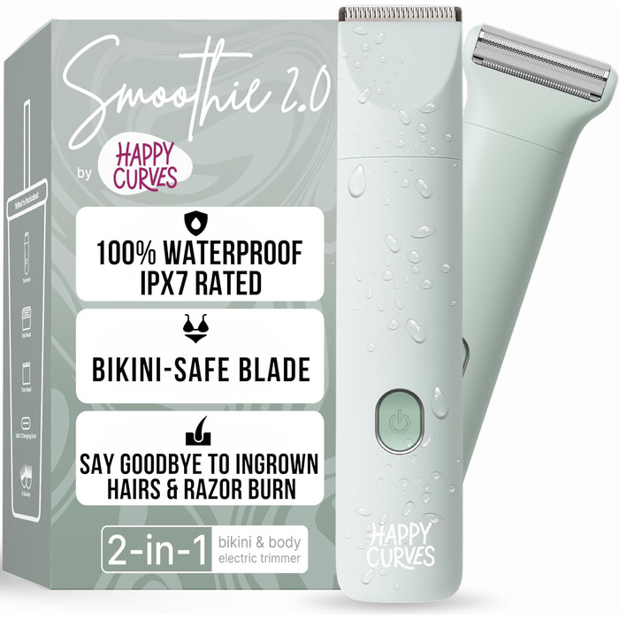Електричний тример для бікіні HAPPY CURVES Smoothie 2.0 - водонепроникний жіночий тример для тіла з регульованими насадками