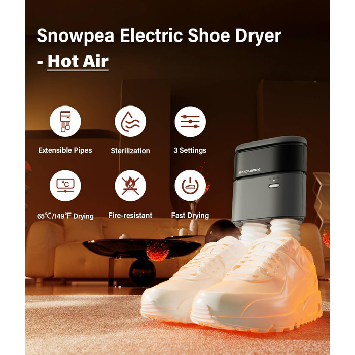 Snowpea Shoe Dryer with Heat Blower, Ski Shoe Dryer with Heater, Foot Warmer, Snowshoe Dryer, Sneaker Dryer for Shoes, Hats, and Ski Shoes with 3/6/9 Hour Timer