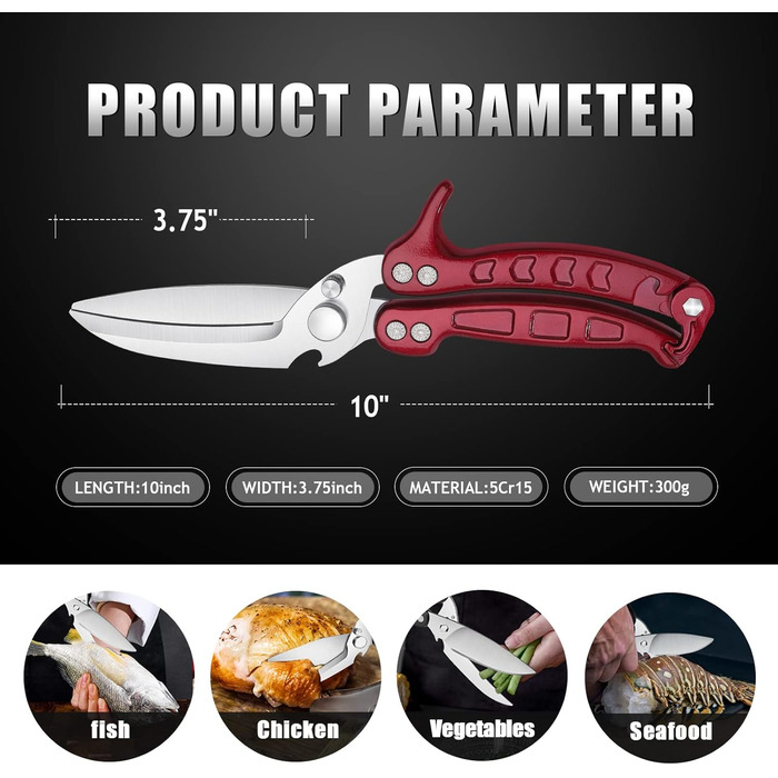 DRAGON RIOT Poultry Shears Detachable, Heavy Duty Meat Shears, Multi-Purpose Kitchen Shears for Cutting Bones, Meat, Poultry, Vegetables, Seafood, and Pizza, Bone Cutting Shears Red