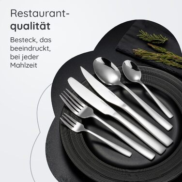 Stainless Steel Cutlery Set 12 Persons Essential with Steak Knives (72-Piece) - Dishwasher Safe, Silver Cutlery, Cutlery Set, Dining Cutlery, Cutlery Set 12 Persons - Table Cutlery for Home/Party