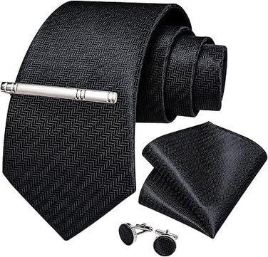 Чорна краватка DiBanGu для чоловіків: краватка, нагрудна хустинка та краватки-кліпси (комплект)