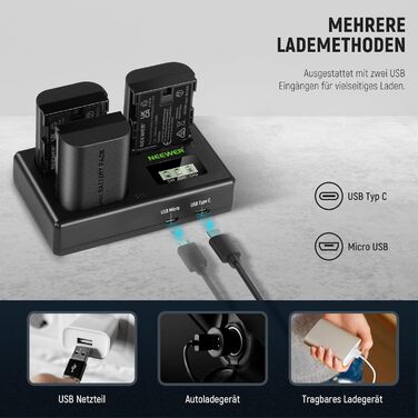 NEEWER LP-E6NH Запасний акумулятор та зарядний пристрій USB, 3 шт. 2250mAh для Canon EOS R7 R5 R6 R6 II R, 5DIV, 6DII, 7DII, 80D, 90D