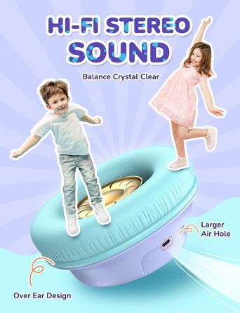 iClever Бездротові навушники для дітей з LED-підсвіткою, обмеження гучності 74/85дБ, 43 години роботи, стерео звук, Type-C, AUX-кабель, Bluetooth 5.3, для планшетів/подорожей (Чорний та фіолетовий)