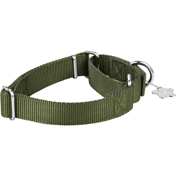 Нашийник для собак Dazzber Martingal, регульований, міцний, анти-тяга, нейлон, для великих/середніх/маленьких собак (L(42-66см), великий: 43-65см, середній: 36-53см), військовий зелений