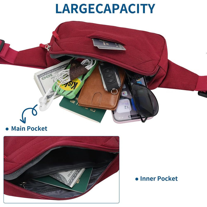 Сумка на пояс для чоловіків та жінок. Спортивна фанна-пак для подорожей, прогулянок з собакою та активного відпочинку (червона)