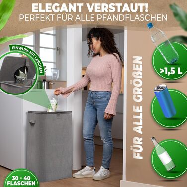 Deposit bottle collection container with lid and carry bag | Deposit container with slot | Ideal bottle organizer for collecting deposits, bottle collector, empty container for kitchen - black (Gray without print)