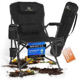 Крісло кемпінгове складане посилене до 160 кг з подушкою, підсклянником та сумкою для зберігання - для риболовлі, пляжу, відпочинку на природі (Чорне)