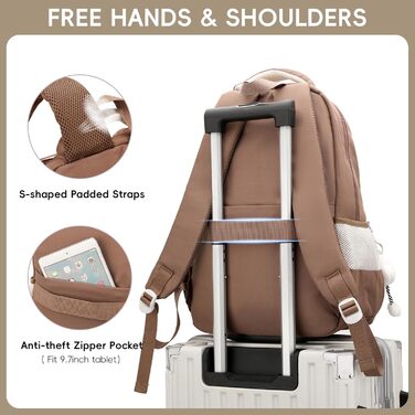 Шкільний рюкзак для дівчаток-підлітків, легкий водонепроникний рюкзак з милим брелоком, рюкзак для школи 1-5 класів та старшої школи, великий рюкзак для підлітків - фіолетовий (коричневий)