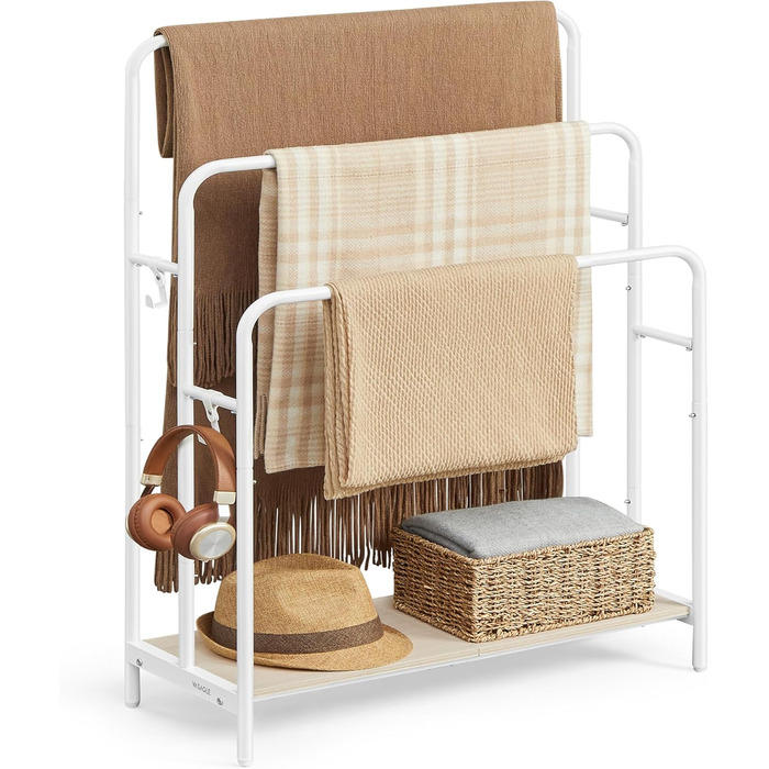 Підставка для рушників VASAGLE, стояча, з 3-ма перекладинами, 70 x 30 x 100 см, 2 гачки, полиця, для рушників, халатів, чорний, LLS019B01