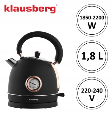 Електричний чайник Klausberg KB-7905, 2200 Вт, 1,8 л, чорний