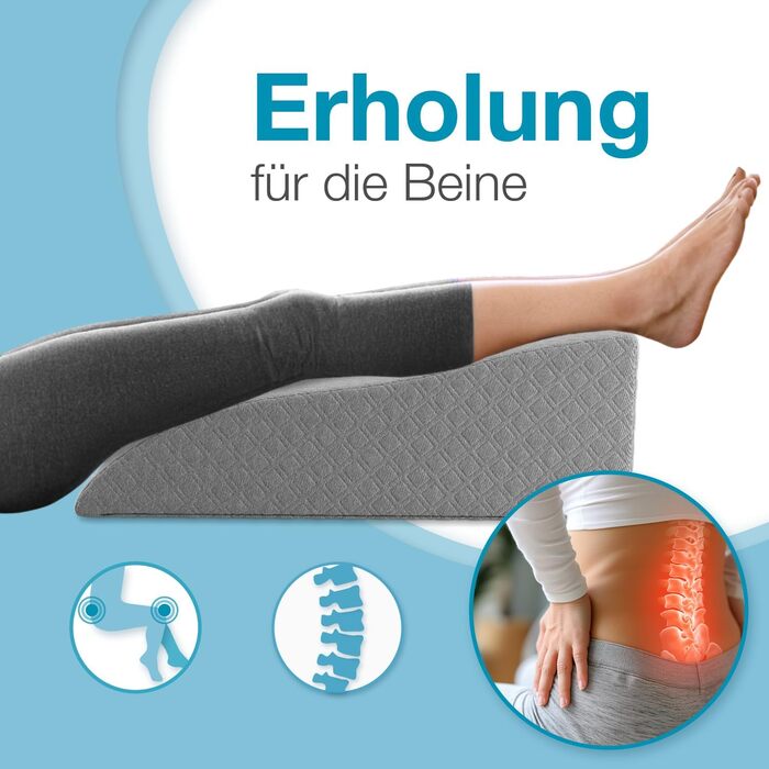 Подушка для ніг з ефектом пам'яті ELONEO для розвантаження та підйому ніг, знімний чохол, 68x40x16 см, сіра (розмір M)