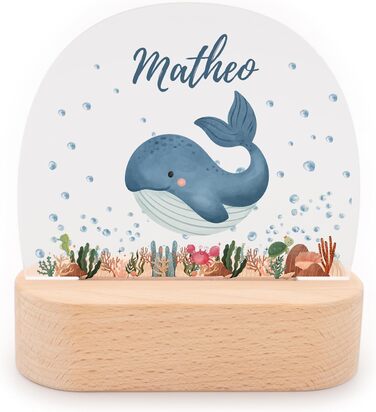 Night light for children with desired name, personalized night lamp dimmable - With a cute animal motif as personalized gifts for children for baptism, birth, Easter & baby gifts (Whale)