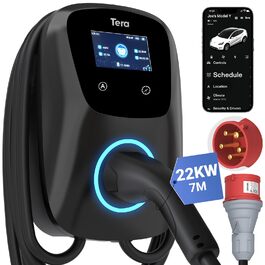 Володіння Tera EV: Смарт-зарядний пристрій 22kW/11kW з App, Typ 2, 400V, Wallbox, 7м кабель, CEE 3-фазний, для електромобілів та PHEV