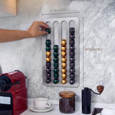 Тримач-органайзер для капсул Nespresso Original з нержавіючої сталі на 40 шт, поворотний самоклейний диспенсер для кухні (40.6 x 21.8 см)