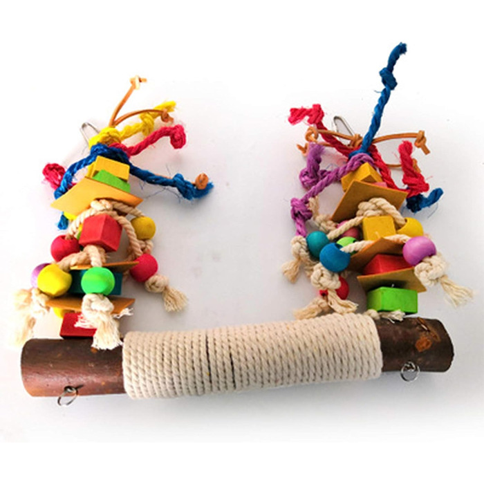 Bird Toy, Bird Toy for Birds, Parrots, Swing, Natural Wood Chew Toy, Hanging, Bird Toy Wooden Bell, Bird Swing, Chewing Accessories, Colorful Wooden Ferris Wheel