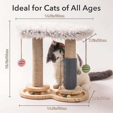 MEWOOFUN 2-Tier Rotating Kitten Toy Cat Toy Self-Entertainment - Cat Toy Roller for Indoor Cats with Natural Sisal Scratcher Cat Self-Groomer, Grey