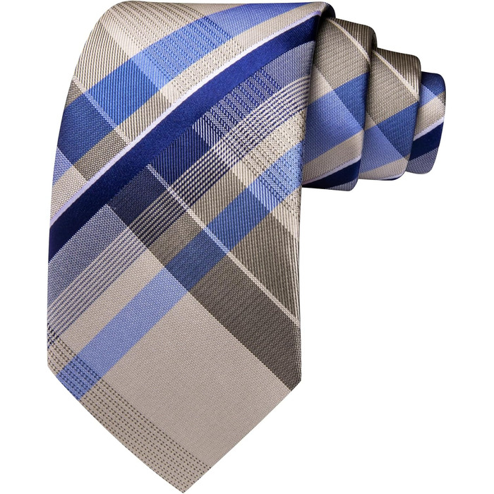 Набір краваток у клітинку Barry.Wang з хустинкою та запонками. Класична смугаста краватка для чоловіків (кремового кольору)