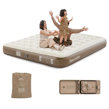 Надувний матрац Naturehike Luftbett 3 місця з вбудованим насосом 200x180x25 см - для кемпінгу, дому та подорожей, коричневий