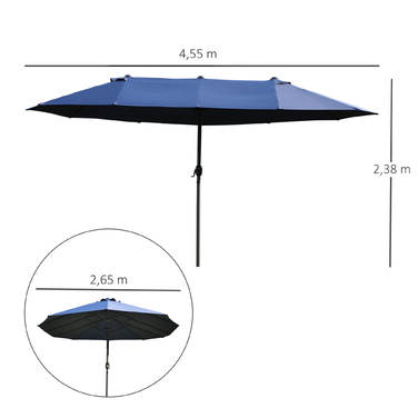 Outsunny Double Canopy Patio Umbrella with Hand Crank - Blue Oval, 460 x 270 x 240 cm | Aosom