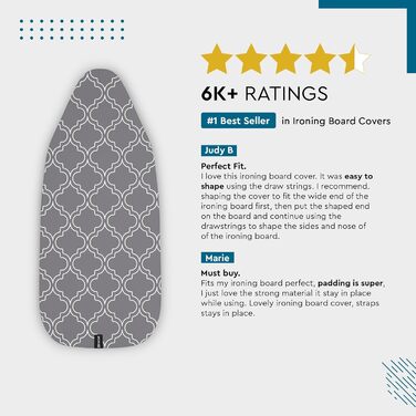 Чохол для прасувального столу Encasa XO з фетровою підкладкою 1 мм, посилений шнуром (підходить для стандартних прасувальних столів розміром 112x34 см), з тепловідбиваючим покриттям, з принтом - Сірі плитки M Сірі плитки