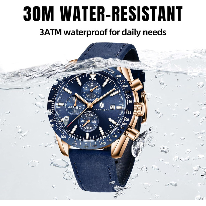 Годинник чоловічий BENYAR з коричневим шкіряним ремінцем, кварцовий хронограф, дата, календар, водостійкий, спортивний, з блакитним циферблатом (золотий корпус)