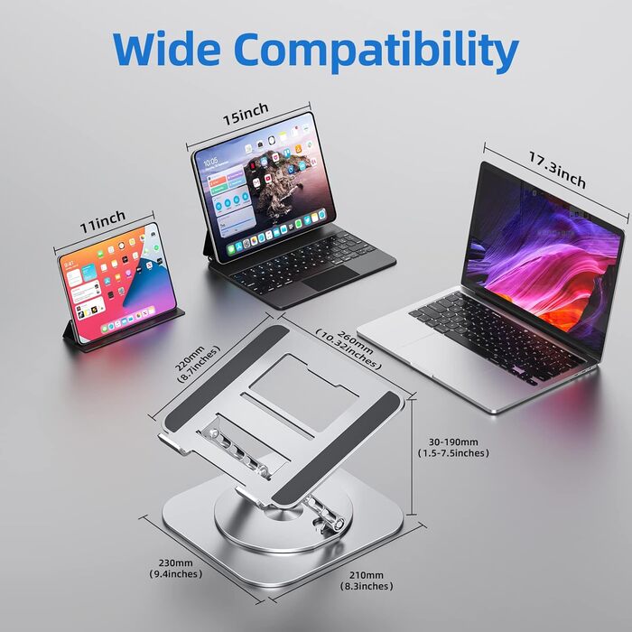 MCHOSE Adjustable Laptop Stand - Ergonomic Aluminum Laptop Riser for Desk - 360° Rotation - Compatible with MacBook Air & 10-17' Laptops