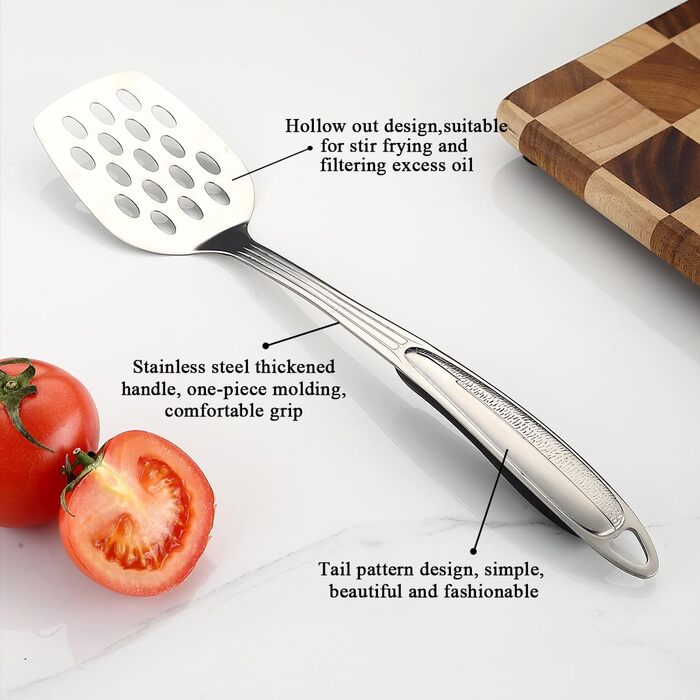 Stainless Steel Kitchen Utensil Set, 6-Piece, Cooking Utensil Sets, Kitchen Helper Essentials include a Metal Spatula Set, Slotted Spoon, Ladle, Serving Spoon, Skimmer, and Carving Fork.