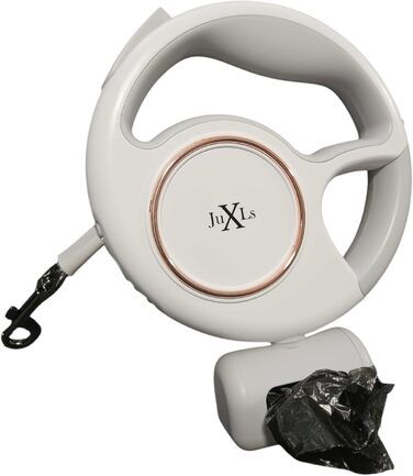 Леєчка для собак з LED-підсвічуванням, 3м, тримач для відходів, світловідбивачі, білий/рожевий, до 10кг