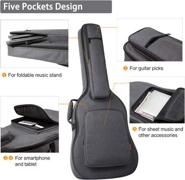 Чохол для гітари Cahaya Gig Bag сірого кольору, водонепроникний, 18 мм