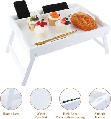 Бамбуковий столик SHUESS для ліжка та дивану, чорний, з регульованими ніжками, 41,5 x 30 x 20,5 см. Ідеально для сніданку, роботи, сервірування та відпочинку.