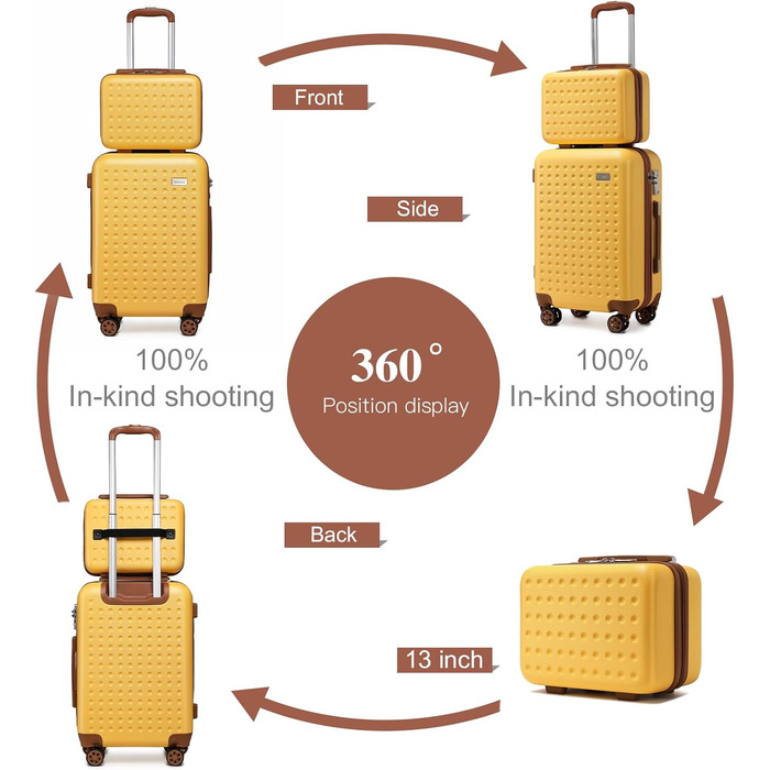 Чемодан-валіза KONO з жорсткою оболонкою, 76x50x31 см, білий (жовтий, косметичка)