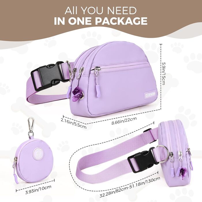 Сумка для дресирування собак Leckerlibeutel, з невеликим кишеньковим мішечком, вбудованим диспенсером для пакетів та тримачем для собачих екскрементів, кремового кольору (лавандовий)