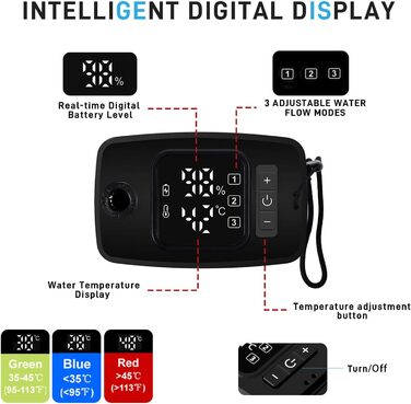 Портативний душ для душу на відкритому повітрі з LED-дисплеєм, 8000 mAh, IPX8 водонепроникний, USB зарядка - для кемпінгу, походу, пляжу