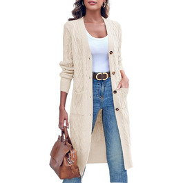 Жіноча в'язана жилетка Imily Bela з відкритим передом, довгим рукавом, візерунком коси та кишенями. Ідеальна на осінь-зиму. XL, бежевий колір