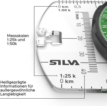 Silva Kompass Navigation - Kompass 4 - Graduated in Mils & Grad - Scale 1:25k 1:40k 1:50k mm & in - Navigation Compass for Professionals - Rotating Compass Housing - Military Compass Hiking