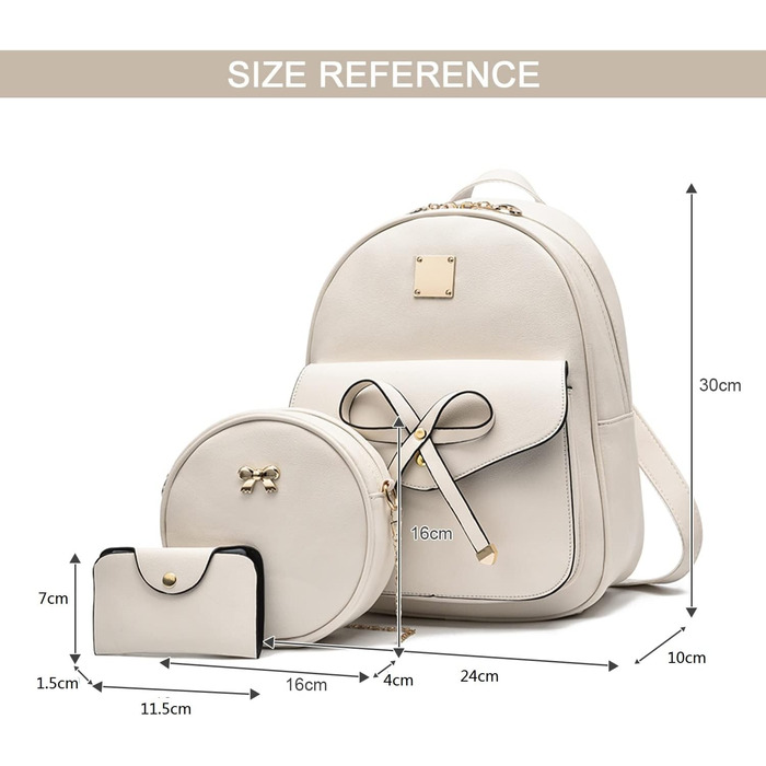 Жіночий рюкзак з PU шкіри: стильний щоденний рюкзак для подорожей, школи, роботи. Набір сумок (білий 03)