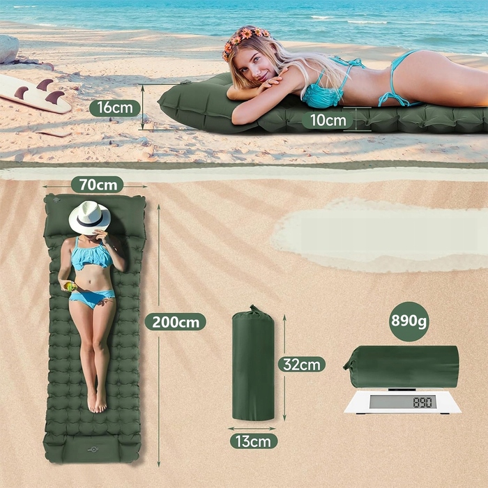 Самонадувний кемпінговий матрац-каримат 200x70x10 см з подушкою