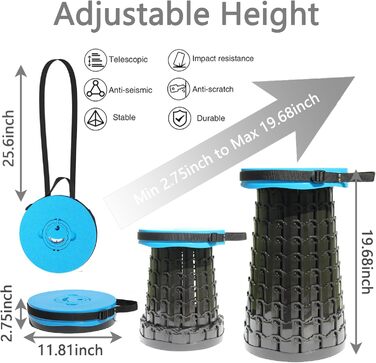 Складаний табурет PLOGGING XXL із подушкою, портативний стілець для дорослих, посилений складаний стілець вантажопідйомністю 450 кг, телескопічний кемпінговий стілець для відпочинку, туризму, подорожей, зелений (синій)