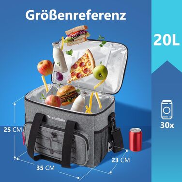 20L Large Collapsible Cooler Bag for On the Go, Insulated Bag Thermal Bag Cooler Bag for Food & Drinks, Portable Cooler Box for Camping Beach BBQ Grilling Picnic Hiking Shopping, Grey
