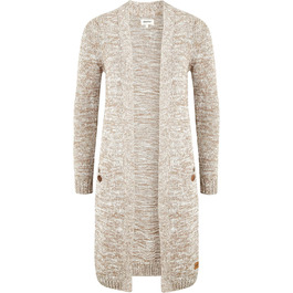OXMO Cardigan жіночий трикотажний довгий з великою в'язкою, накладні кишені, 100% бавовна, Regular fit, колір Dune