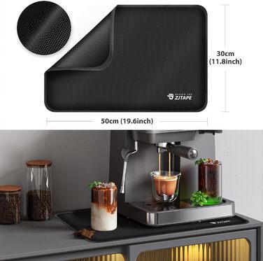 Термостійкий килимок для захисту від нагрівання 60x40 см, вогнестійкий килимок для кухонних стільниць, силіконовий килимок, неслизький та водонепроникний для аір-фрі, кавомашини (50x30 см, чорний)