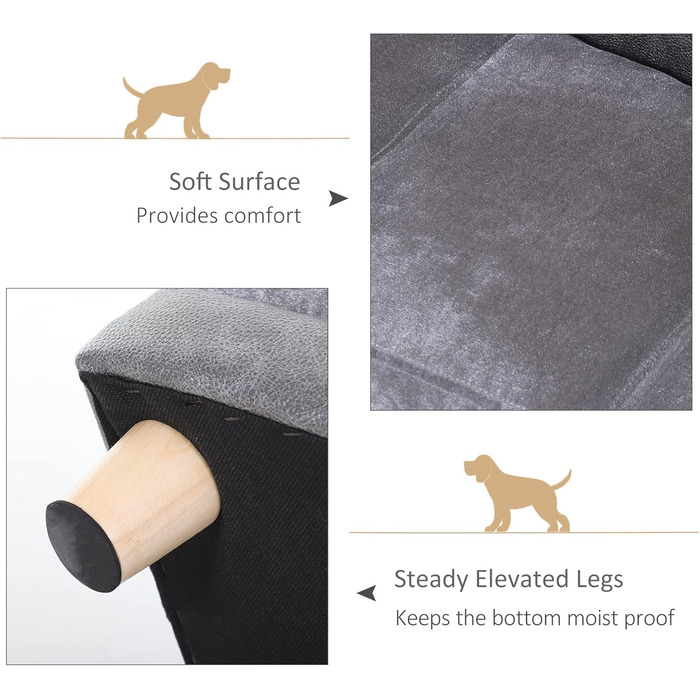 PawHut Собаче ліжко-диван для собак та котів з дерев'яним каркасом, плюшевий чохол, подушка з піною, 68 x 41 x 32 см