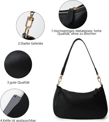 Жіноча сумка Kleine Handtasche: чорна сумка через плече з PU-шкіри, знімний ланцюжок, 26x7x15 см