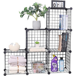 YCOCO Storage Shelf with 6 Cube Shelves, Bookshelf, Bookshelf for Bedroom, Office, Dorm Room, University, Living Room, Black. (Wire-6 Cubes)