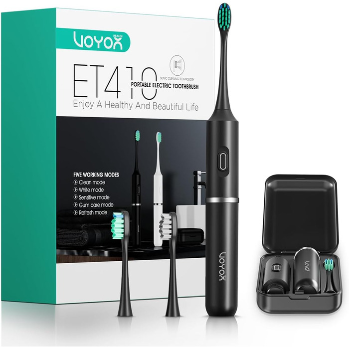 Електрична зубна щітка VOYOR-HEALTH ET410 Black: 5 режимів, для подорожей, USB-зарядка