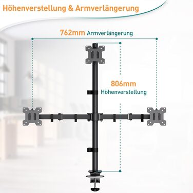 Тримач для моніторів ELIVED EV4013 на 3 монітори, 17-32 дюйми, VESA 75/100mm, регулювання висоти, 80 см